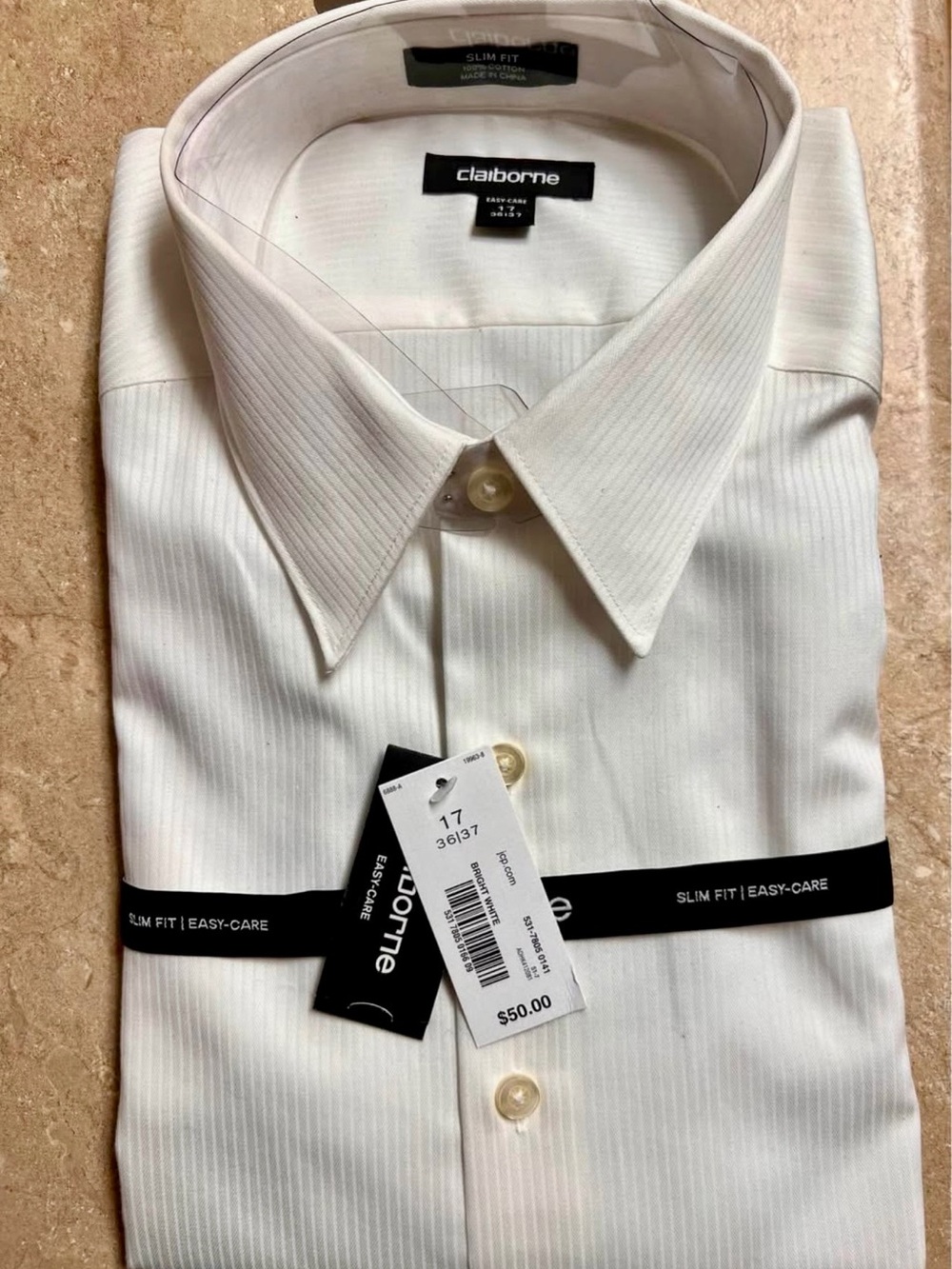 Claiborne Men's Slim Fit Ivory-White Dress Shirt